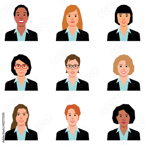 Vector illustration Set of women portraits of avatars in a flat