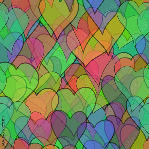abstract vector colored valentine seamless with doodle hearts - red, orange, yellow, green, blue, purple and violet