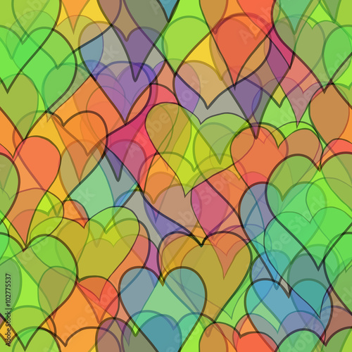 abstract vector colored valentine seamless with doodle hearts - red, orange, yellow, green, blue, purple and violet