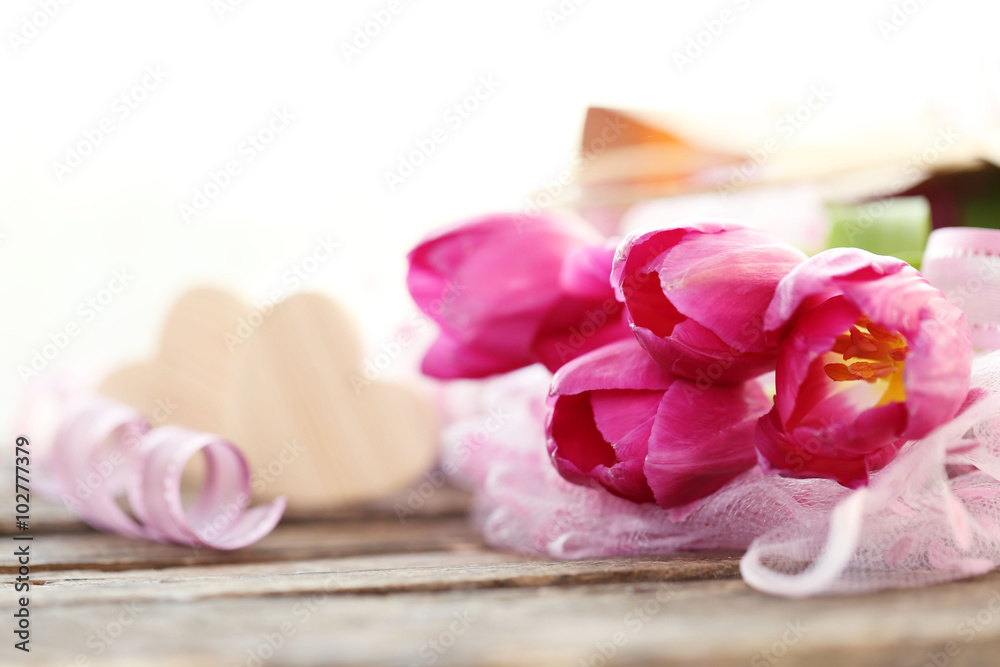 Beautiful romantic composition with flowers. St. Valentines Day background