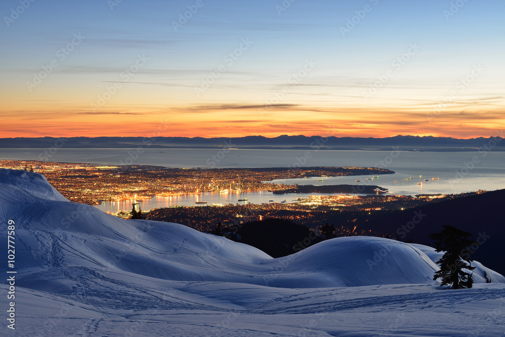 Vancouver night cityscape viewed from Mount Seymour