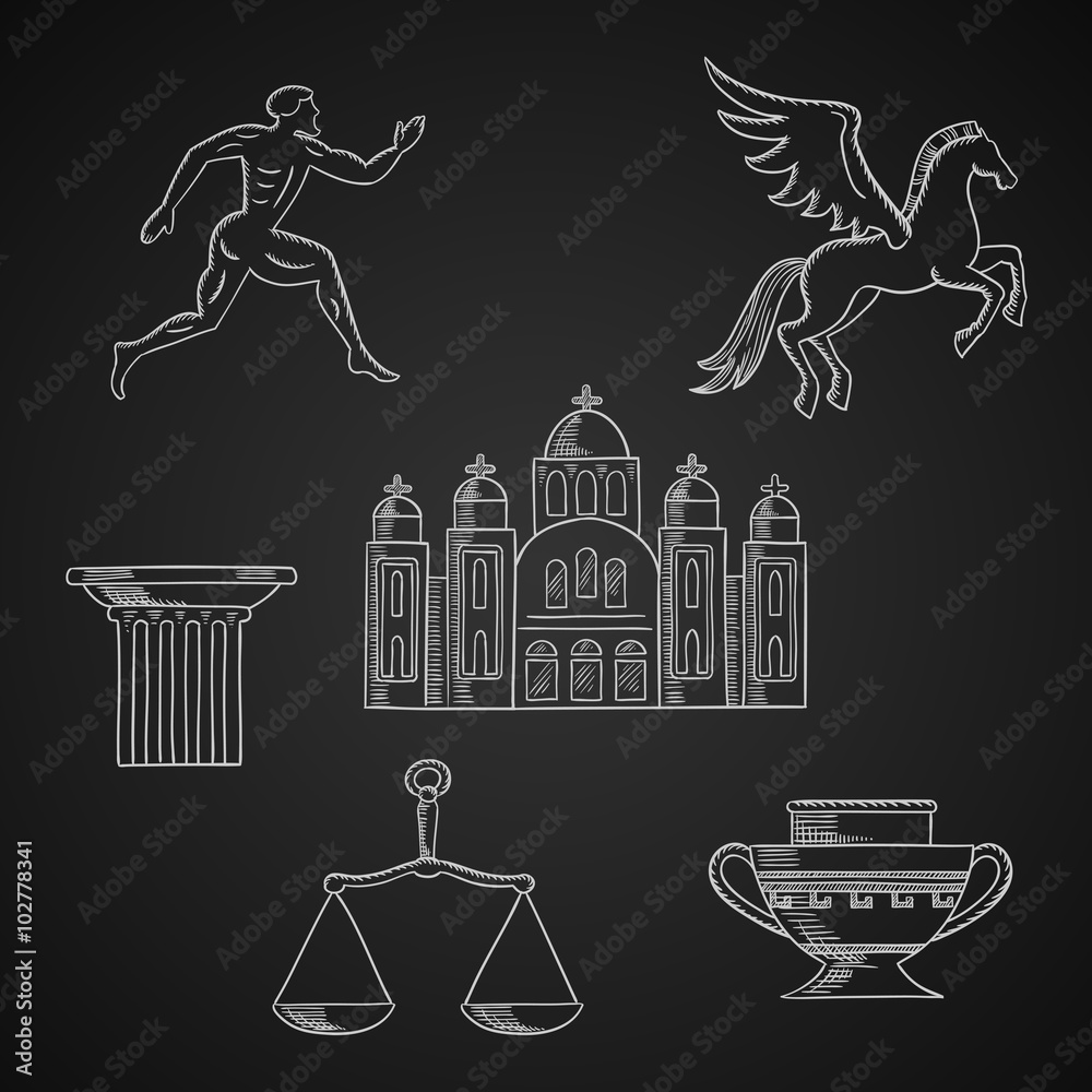 Greece culture and art chalk icons