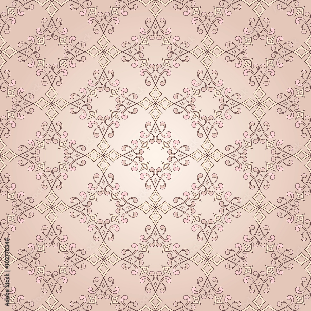 Vintage seamless lace pink texture on beige.