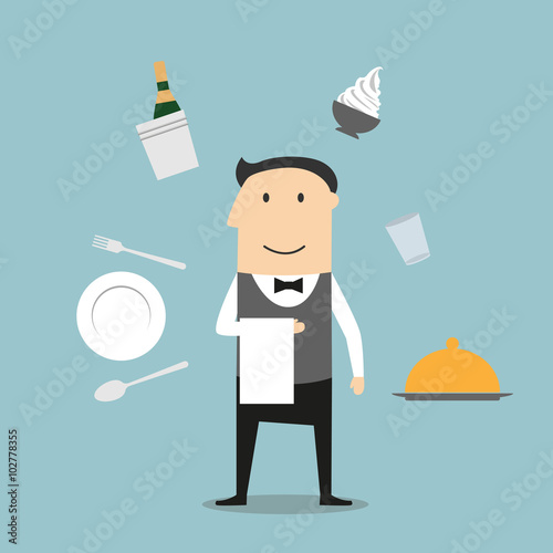 Waiter, restaurant utensil and food icons