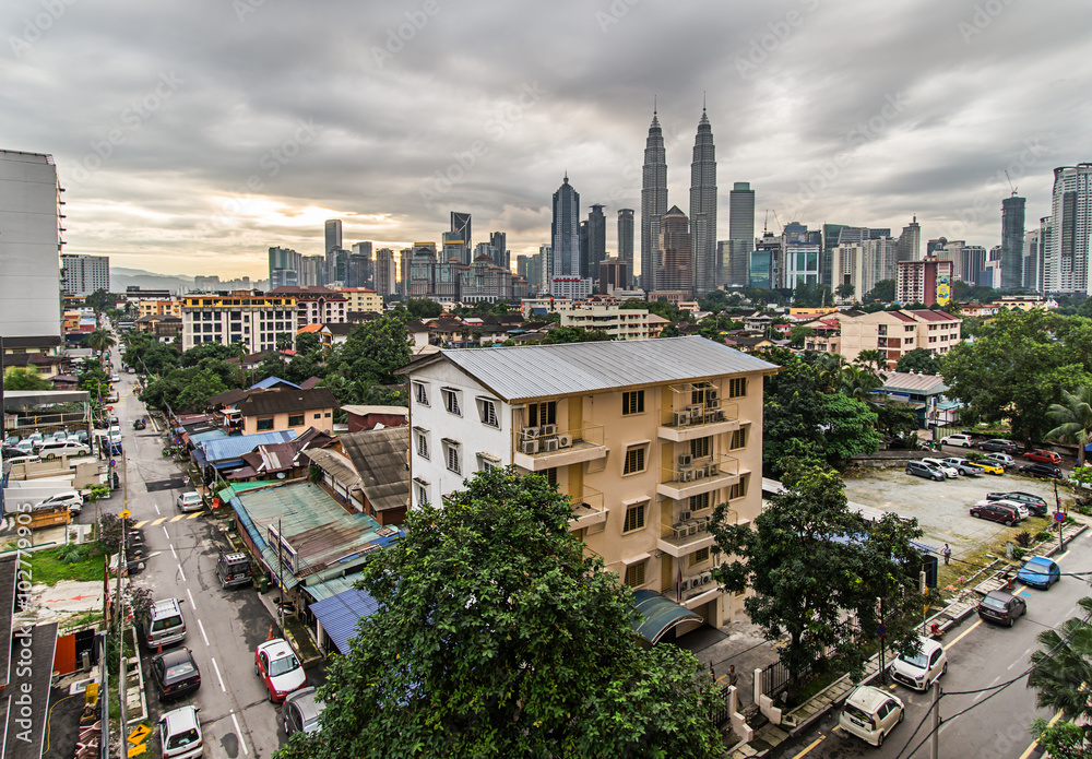 Fototapeta premium Dark cloud over Kuala Lumpur city.