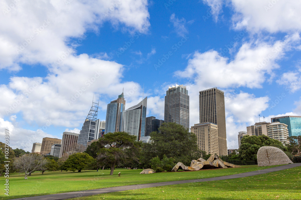 Sydney downtown view from the Royal Botanic Gardens.
