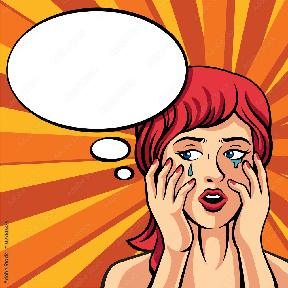 Girl crying. Vector retro comic style illustration Stock Vector Adobe