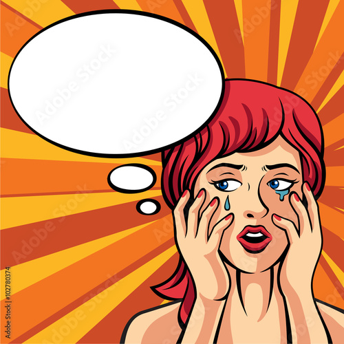 Girl crying. Vector retro comic style illustration