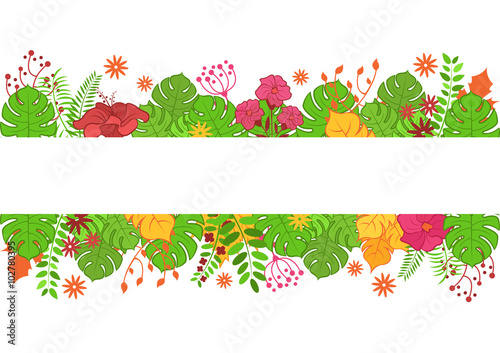 Green leaves and flowers banner