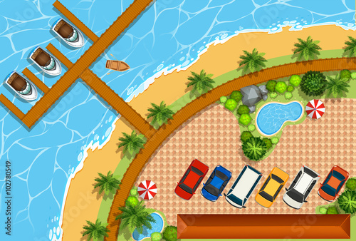 Top view of portland with boats