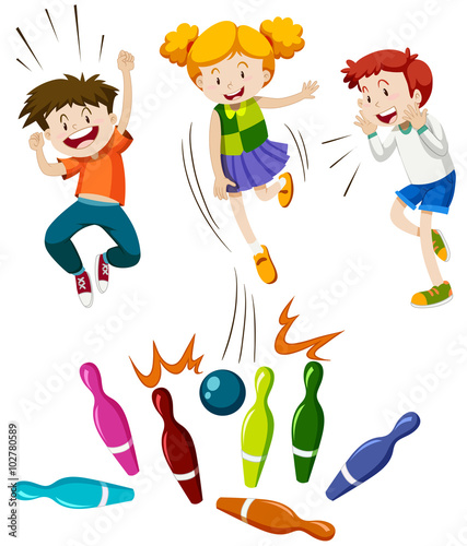 Children playing game of bowling