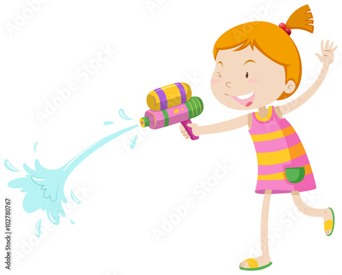 Girl playing with water gun