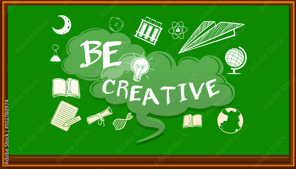 Fototapeta premium Wording on blackboard saying be creative
