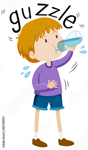 Little boy gazzle from water bottle
