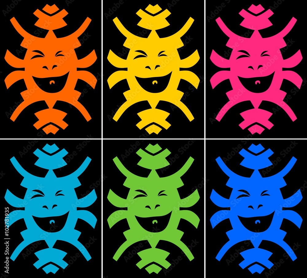 Set of crazy smiling faces on black background Set of crazy smiling faces on black background