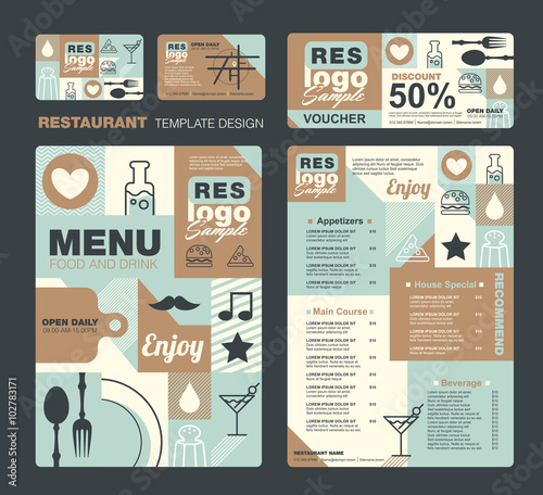 Carta da parati Big set of restaurant and cafe menu design,voucher,business card,Restaurant cafe