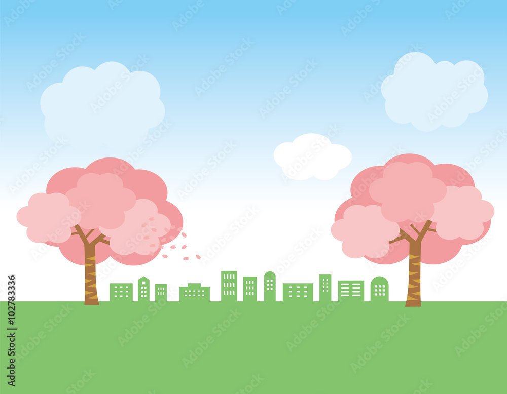 桜と街並の風景