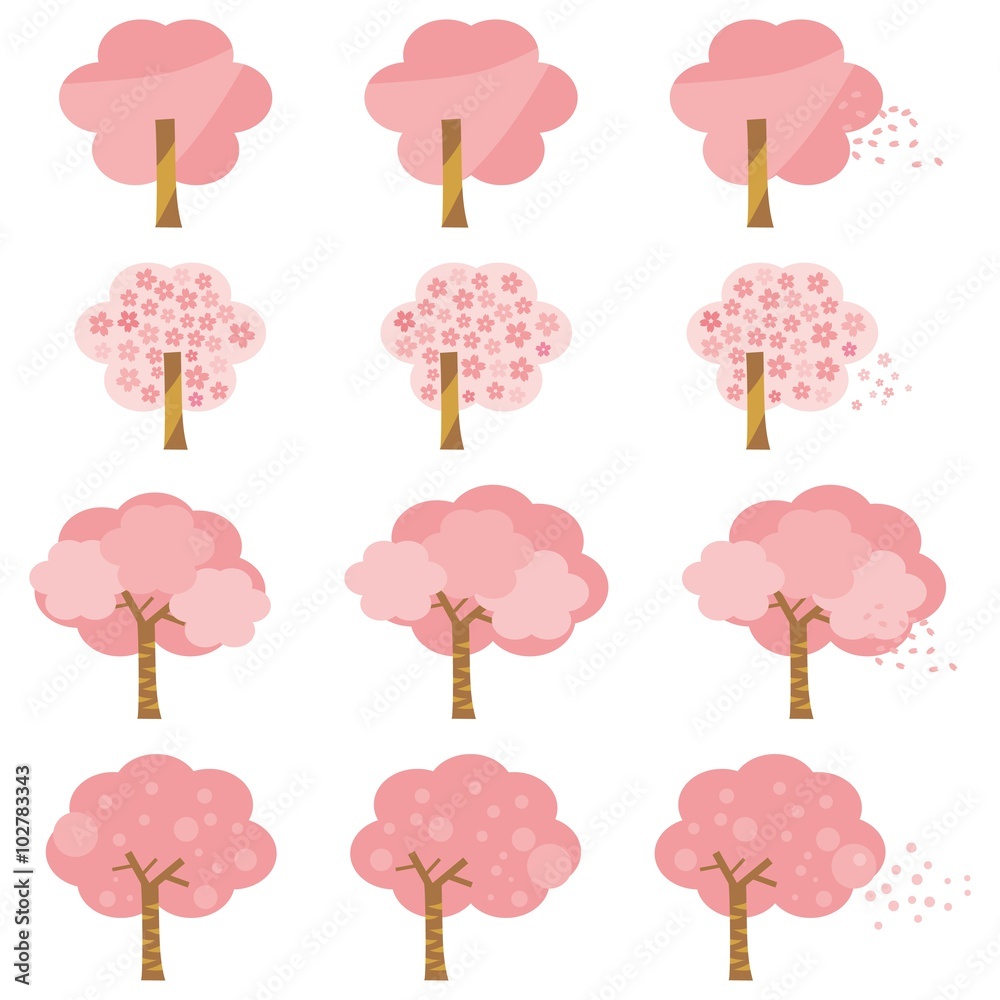 Fototapeta premium シンプルな桜の木 セット