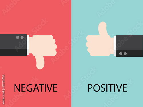 Negative and Positive feedback by hands. Flat design for business financial marketing banking concept cartoon illustration.