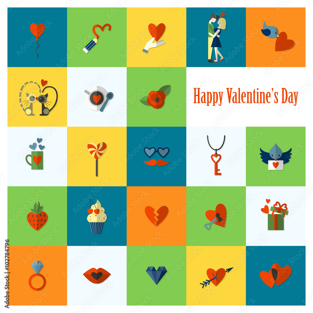 Fototapeta premium Happy Valentines Day Icons