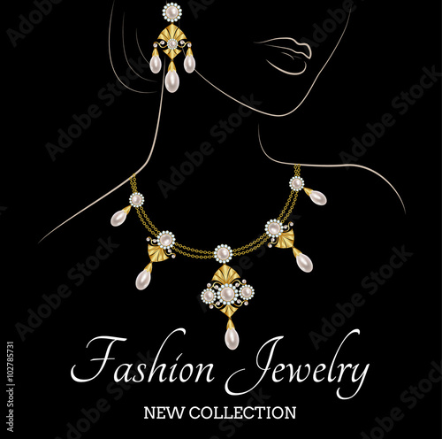 Woman with pearl necklace and earrings