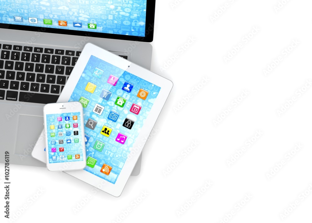 Laptop, phone and tablet pc.