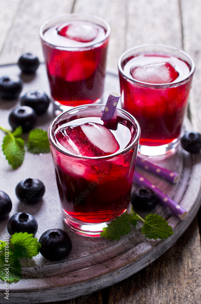 Transparent drink blueberries