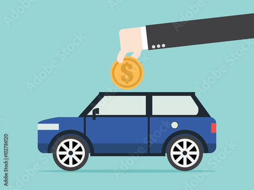 Save money for car asset property. Flat design for business financial marketing advertising concept cartoon illustration.