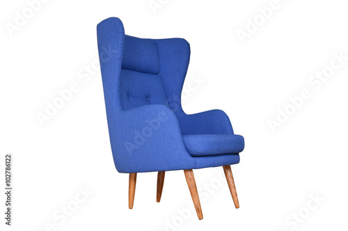 Blue armchair with high back