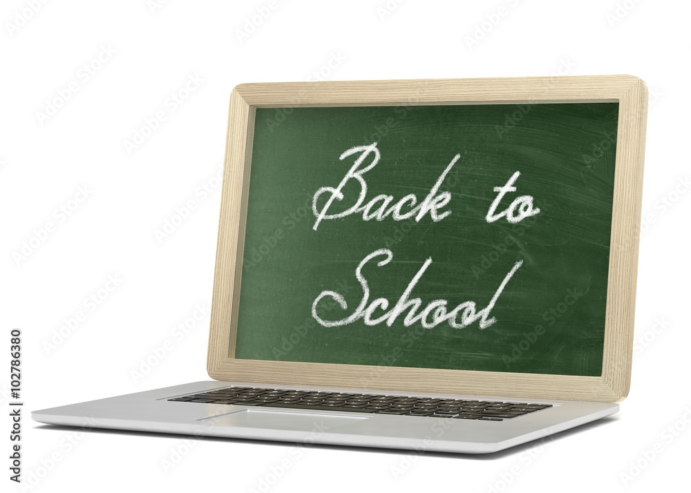 Obraz premium Laptop with chalkboard, back to school, online education concept