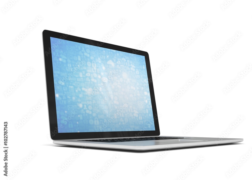3d rendering of a laptop with blue wallpaper with app icon 3d rendering of a laptop with blue wallpaper with app icon