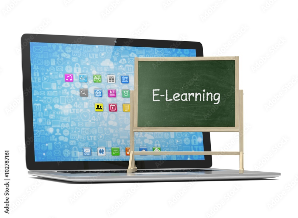 Laptop with chalkboard, e-learning, online education concept Laptop with chalkboard, e-learning, online education concept