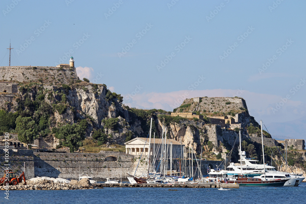 old fortress Corfu town lighthouse and port