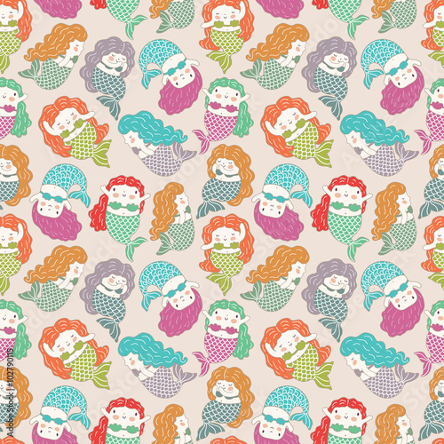 Little mermaids seamless pattern