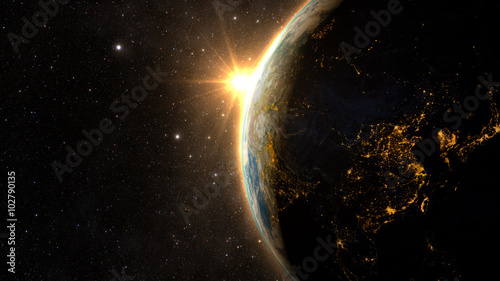 Fototapeta Naklejka Na Ścianę i Meble -  Planet Earth with a spectacular sunset, view on China and India.
