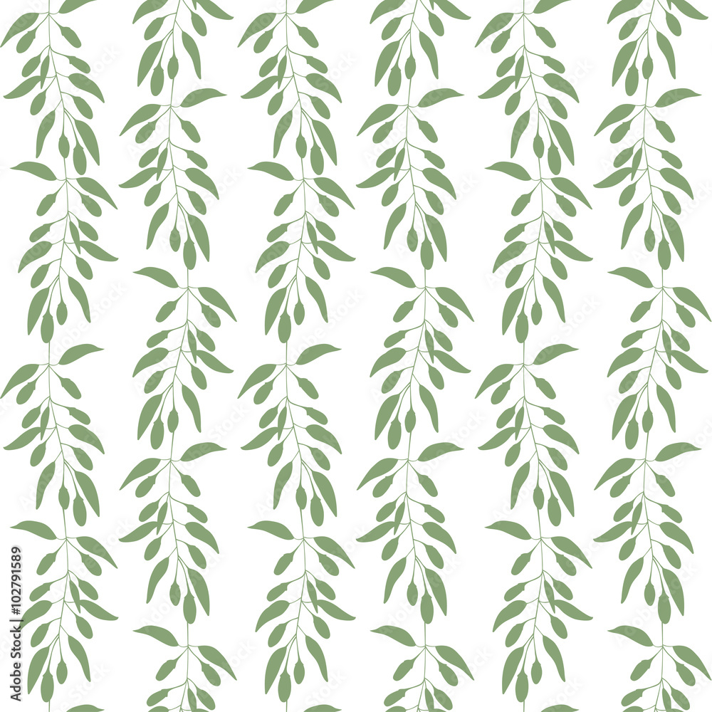 Seamless pattern branches and leaves of Goji berries . Floral background. Green silhouette