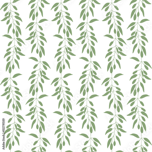 Seamless pattern branches and leaves of Goji berries . Floral background. Green silhouette © Aliaksandra