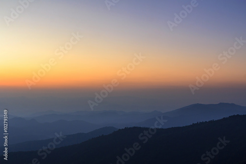 Layer of mountain and skyline after sunset © skarie