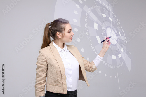 Future technology. Woman working with futuristic interface 