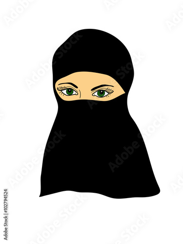 Muslim woman wearing a veil. Illustration on white background