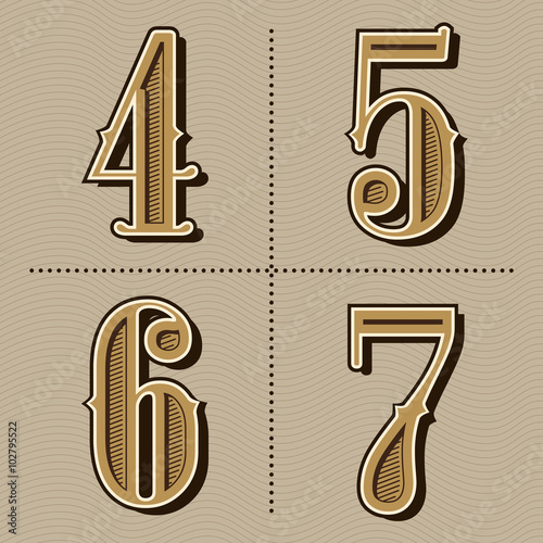 western alphabet letters vintage numbers design vector (4,5,6,7)