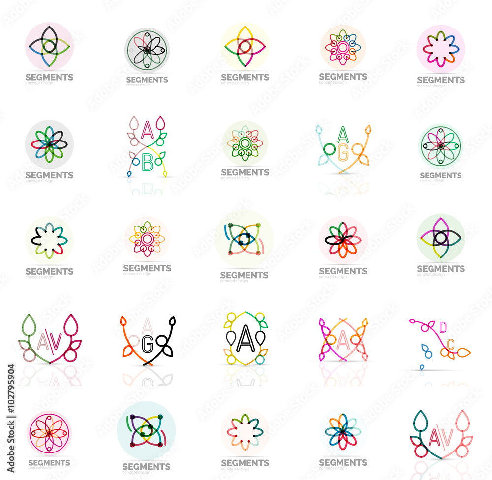 Set of vector linear logotypes, geometric abstract symbols, elegant icons