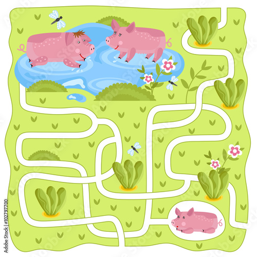 Maze vector, maze game. Cartoon Maze for Kids. Educational game for children, funny game. Vector Labyrinth. Childrens logic game. Help the hero to find a way out. 