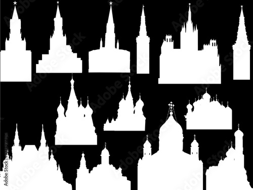 Moscow towers and churches white silhouettes collection