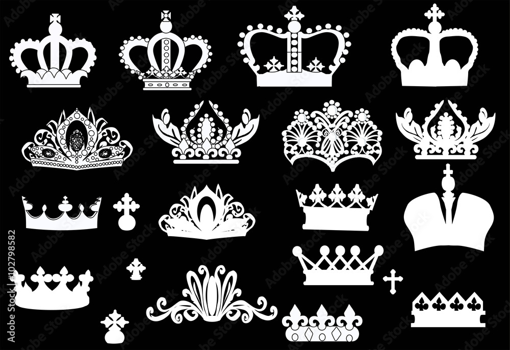 group of white crowns isolated on black