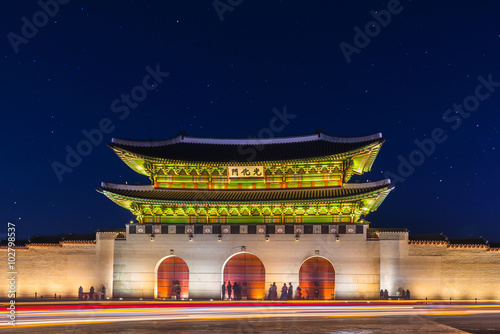 Korea,Gyeongbokgung palace at night in Seoul, South Korea