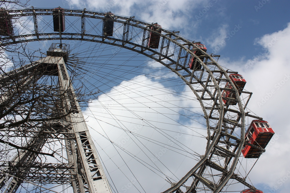 Famous and historic Ferris Wheel of Prater park, Vienna.
