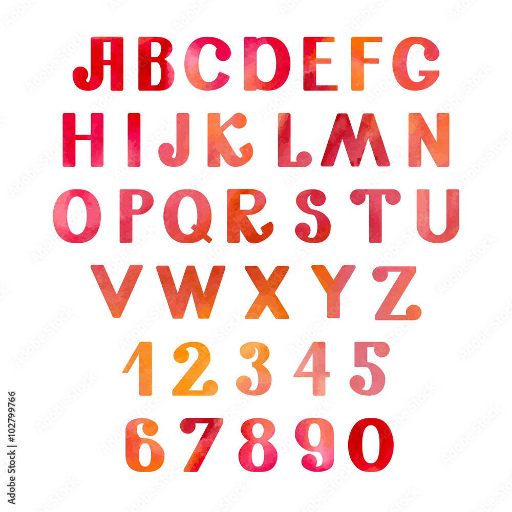 Watercolor set numbers and letters Watercolor set numbers and letters