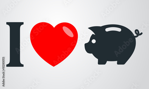 Icono plano i love hucha en fondo degradado