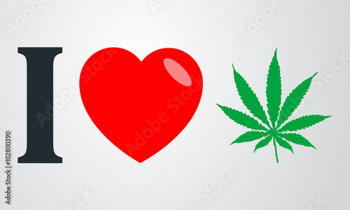 Icono plano i love marihuana color en fondo degradado